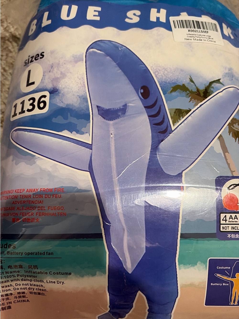 ADULT Blue Shark Inflatable One-Piece Costume - Large